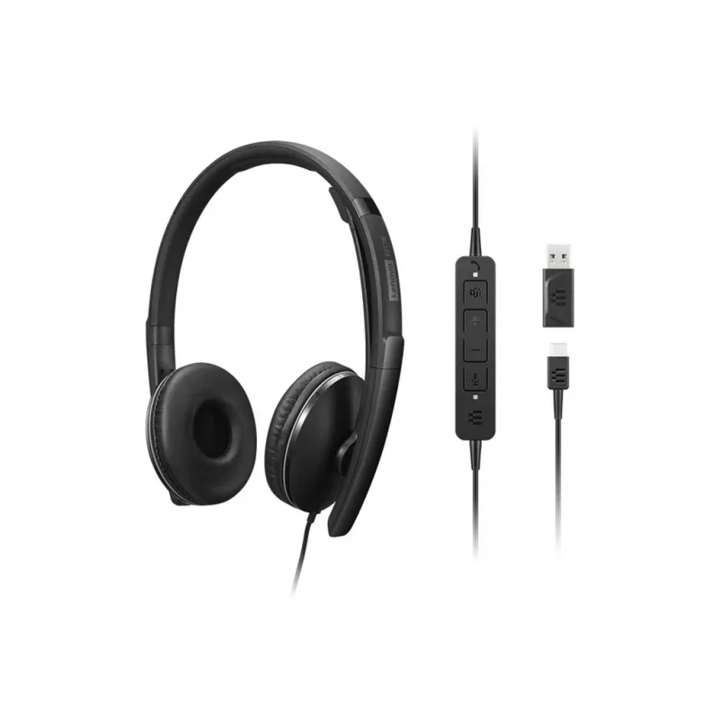 Lenovo 4XD1P83425 austiņas/headset ar vadu, galvas lentes stiprinājums, zvani/mūzika, USB Type-A, melnas