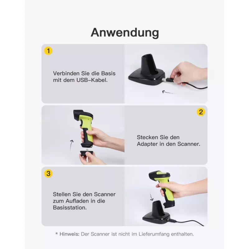Svītrkoda skeneris Inateck BS04001 2-in-1 bezvadu USB uzlādējams rokas skeneris