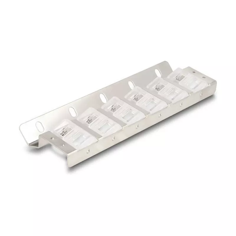 Keystone turētājs 12 portu, noliecams, 10 collu un 19 collu statņu/sienas montāžai, DELOCK 67040, metāls/plastmasa, sudrabains, 77×222×27 mm