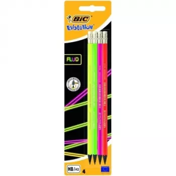 BIC zīmuļi EVOLUTION FLUO ERASER BL4 EU, komplekts 4 gab. 449046
