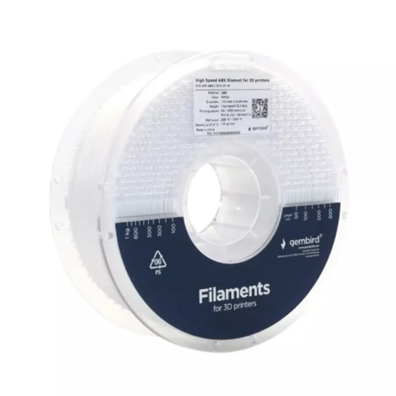 GEMBIRD ABS 1,75 mm 1 kg kvēldiegs — Balts, saderīgs ar jebkuru zīmolu