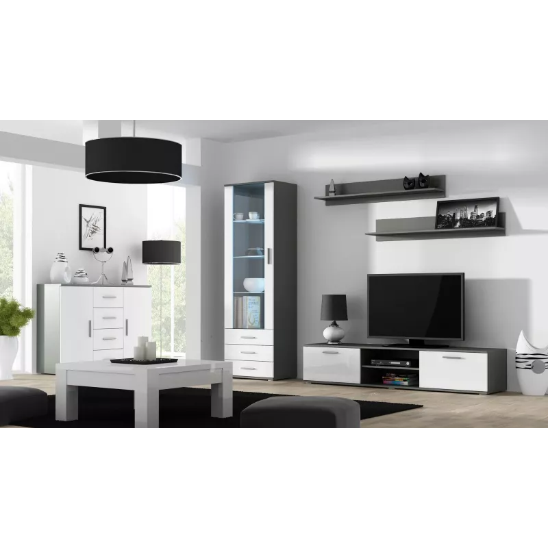 Sānu skapis Cama Meble UNI pelēks/balti spīdīgs, 2 durvis, 2 plaukti, 1320×380×920 mm