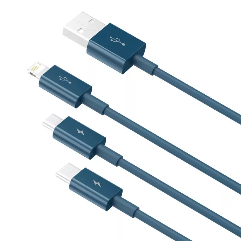 USB kabelis 3in1 Baseus Superior Series, USB uz micro USB / USB-C / Lightning, 3.5A, 1.5m (zils)