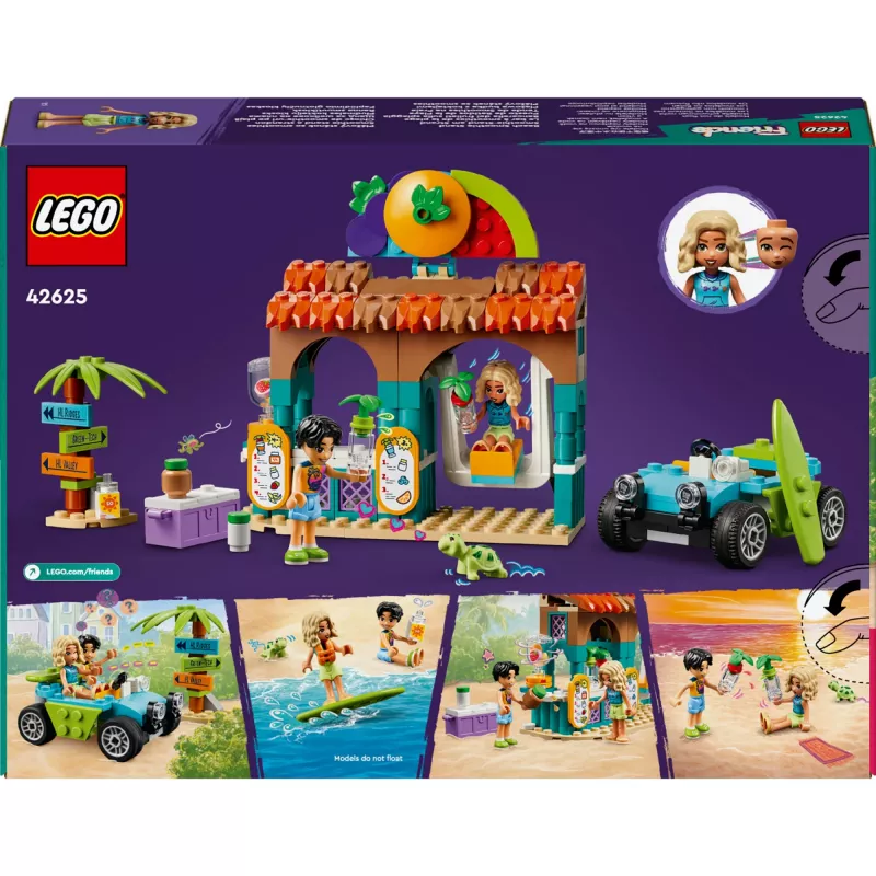 LEGO Friends pludmales smūtiju stends – bērnu rotaļu ēdiena komplekts, dāvanu ideja meitenēm un zēniem vecumā no 6 gadiem ar 2 mini lellēm, bruņurupuča figūriņu un a