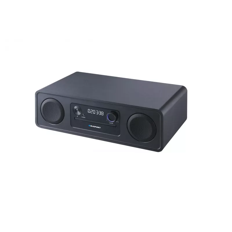Mikro Hi-Fi sistēma BLAUPUNKT MS20BK — CD/MP3/WMA, Bluetooth 5.0, FM, USB, MicroSD, 2×20W RMS, AUX, RCA, LED displejs, 100–240V, melna