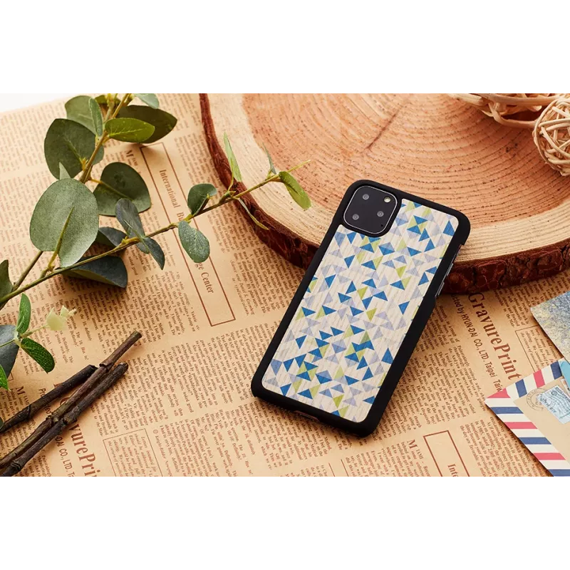 Viedtālruņa maciņš man and wood iPhone 11 Pro — zils trijstūris uz melna, aizsargājošs cietais apvalks