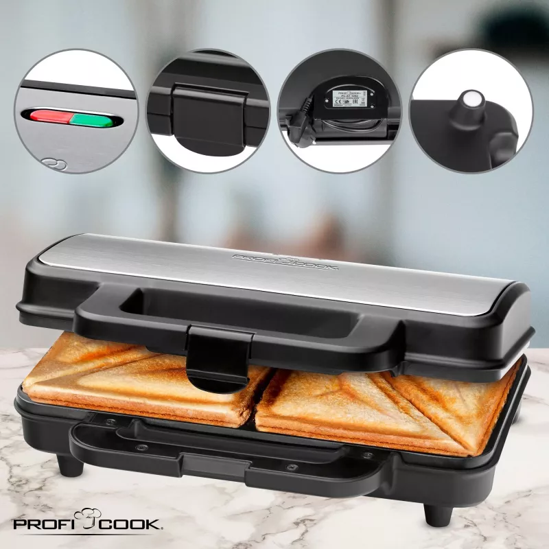 ProfiCook PC-ST 1092 - Sviestmaižu cepējs - 900 W - Nerūsējošais tērauds/Melns