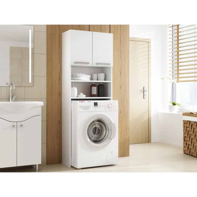 Vannas istabas skapis Top e Shop PRALKA POLA BIEL — balts, brīvi stāvošs, 4 plaukti, 640×300×1830 mm
