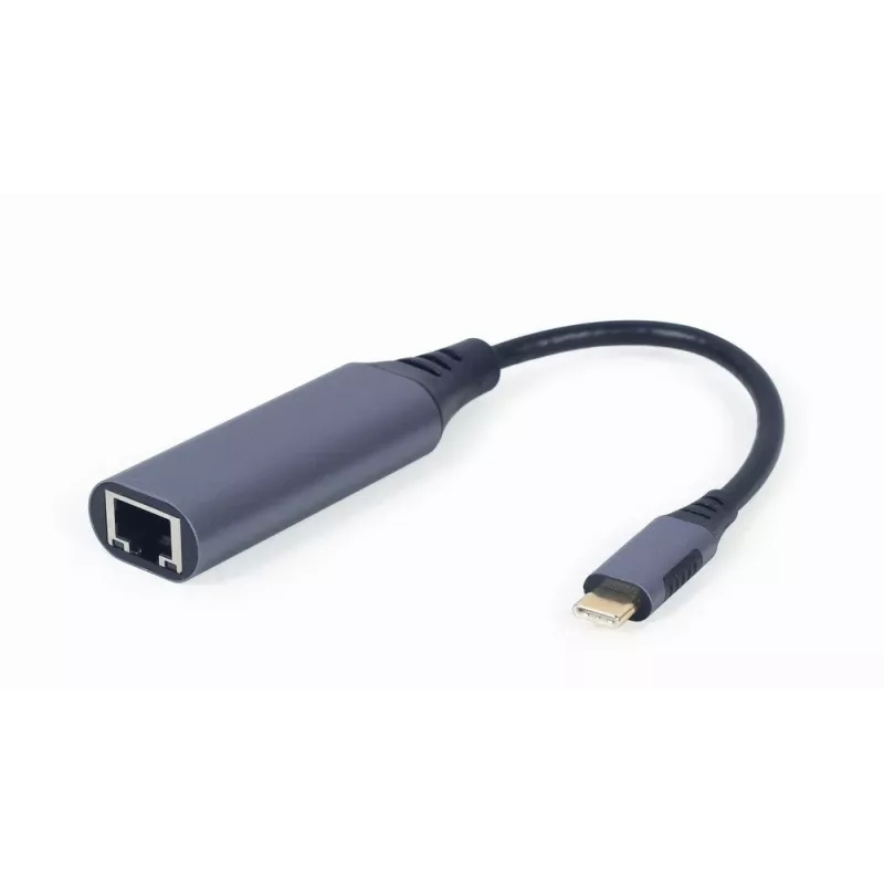 Tīkla adapteris Gembird A-USB3C-LAN-01 Type-C USB 3.2 Gen 1, Gigabit RJ-45, 0,15 m kabelis, metāla korpuss, pelēks/melns