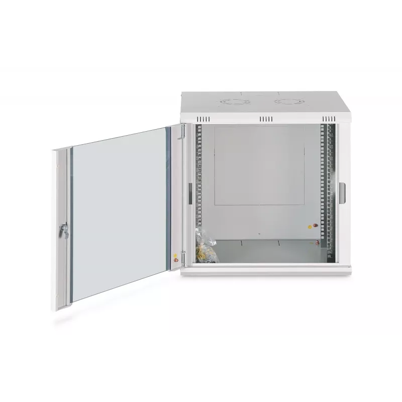 Pie sienas stiprināms rack skapis DIGITUS Dynamic-N 12U, 19 collas, 600x450 mm (PxD), IP20, aizslēdzams ar atslēgu, nesamontēts