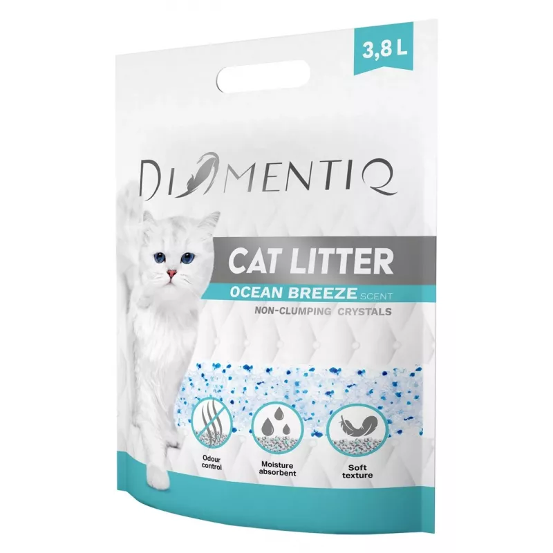 Kopējoša kaķu pakaišu slānis DIAMENTIQ Diamentiq Ocean Breeze 3.8 l — Silikona granulas, 1.5 kg, antibakteriāls, bez putekļiem