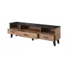 TV statīvs Cama Meble LOTTA 180 cm — Wotan ozola rāmis, matēti melna virsmas plāksne, 1800×400×530 mm