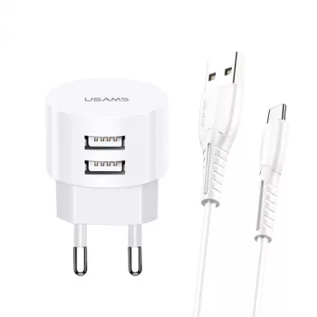 Vadu lādētājs usams XTXLOGT18MC05 2x USB 2.1A microUSB Balts Maiņstrāva/Līdzstrāva