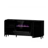 Kumode ar elektrisko kamīnu Cama Meble PAFOS 180x42x82 cm matēti melna, 3 durvis, 2 plaukti, 1400–1600 W