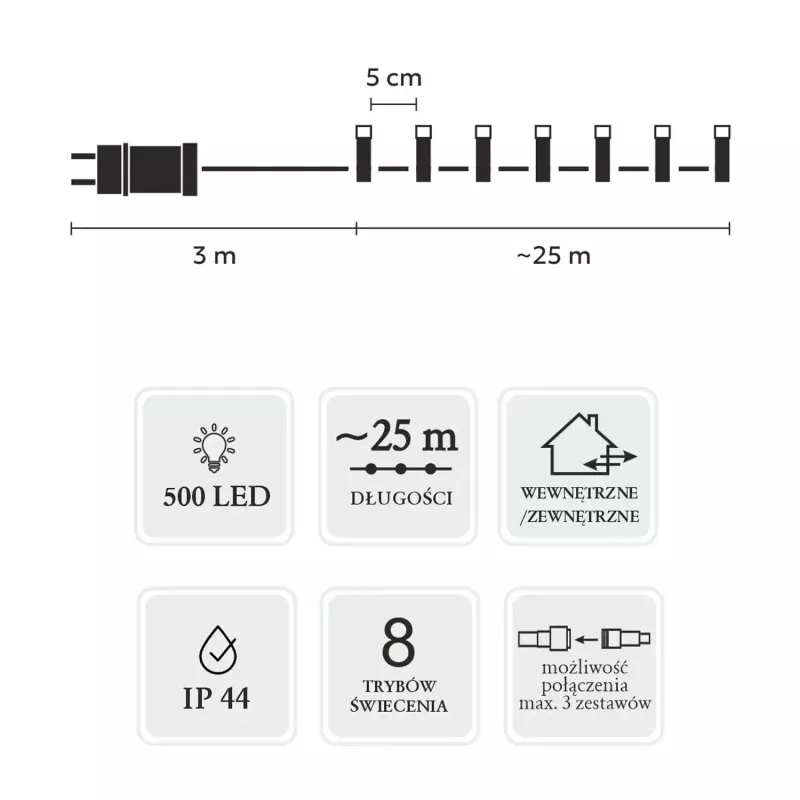 LED virtenes gaismiņas Extralink 500 LED, daudzkrāsu, 25 m, iekštelpām/ārtelpām, modelis EX.73318