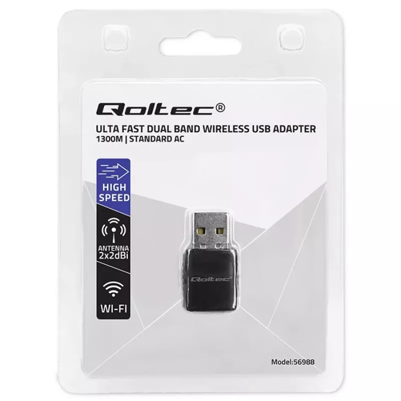 Bezvadu USB adapteris QOLTEC 56988 Dual Band 1300 Mbps USB 3.0