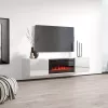 TV skapītis cama meble LUXE 1826×345×375 mm balts spīdīgs ar iebūvētu melnu elektrisko kamīnu (1400–1600 W)