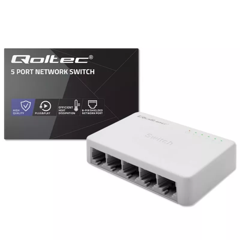 Tīkla slēdzis QOLTEC 52247 5 x RJ45 pieslēgvietas 1000 Mb/s Gigabit nevadāms