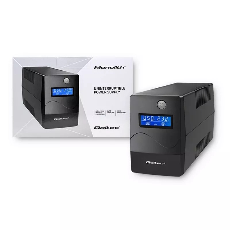 Qoltec Monolith UPS Double-conversion Online 0,65 kVA 360 W 2 AC kontaktligzdas
