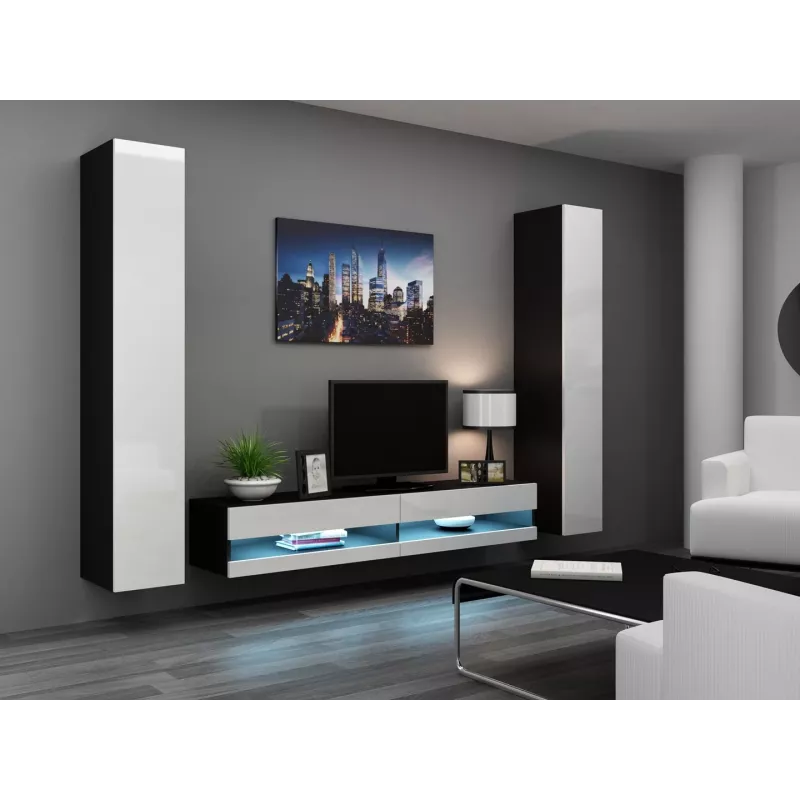TV statīvs cama meble VIGO NEW 30/180/40, 1800×400×300 mm, melna virsma, skaidu plātņu rāmis