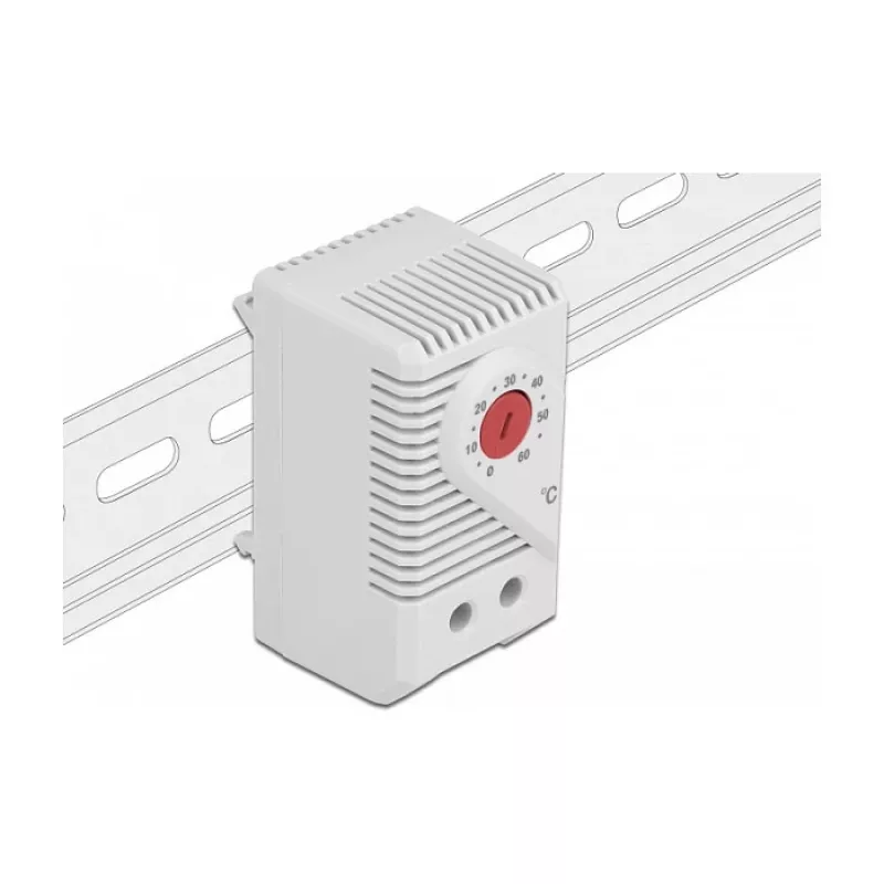 Termostats DELOCK 66824, plastmasas korpuss, IP20, 30 W, 250 V, 10 A, 43×60×33 mm, pelēks/sarkans