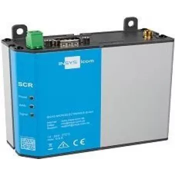 4G maršrutētājs INSYS icom SCR-L200 — DIN-sliedes/sienas stiprinājums, SMA antena, BGP/OSPF/RIP, 10/100 Mbps LAN, MiniSIM, pelēks