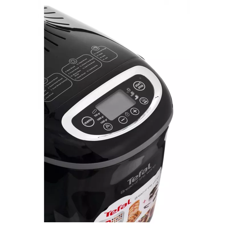 Maizes cepējs Tefal PF611838 — 1600 W, 1,5 kg tilpums, 19 programmas, pieskāriena vadība, melns