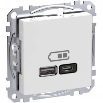 Sienas elektrības kontaktligzda Schneider Electric WDE002983 ar USB-A un USB-C portiem, Power Delivery, balta