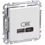 Sienas elektrības kontaktligzda Schneider Electric WDE002983 ar USB-A un USB-C portiem, Power Delivery, balta