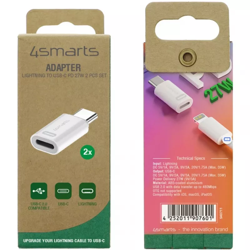 savienotāju adapteris 4smarts 540711 Lightning USB-C balts
