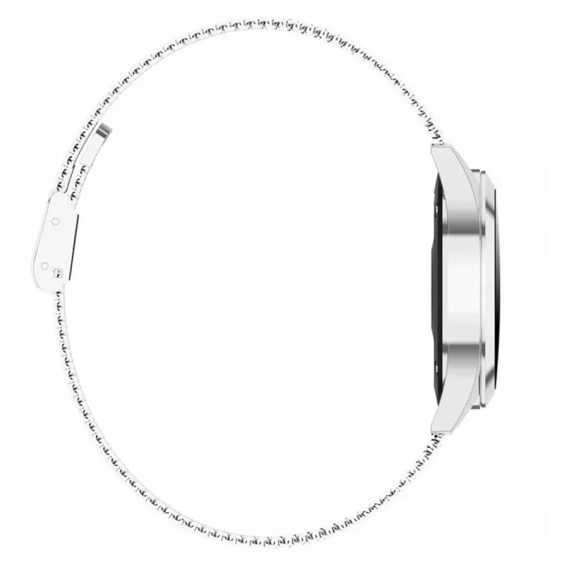 Smartwatch ORO-MED ORO-SMART CRYSTAL SILVER — apaļš metāla korpuss, LCD 240×198, 1,04 collu displejs, Bluetooth 4.0, ūdensizturīgs, 120 mAh baterija