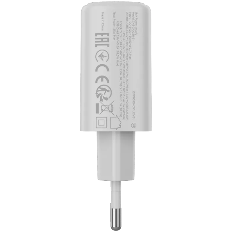 CANYON lādētājs OnCharge 250 25W 1xPD 1xQC EU Balts