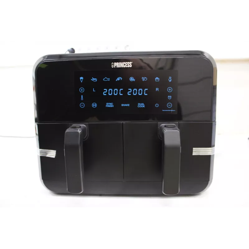 IZPĀRDOŠANA. Princess Double Basket gaisa fritieris | 182068 | Jauda 2400 W | Tilpums 8 L | Melns | BOJĀTS IEPAKOJUMS, SKRĀPĒJUMI UZ KORPUSA