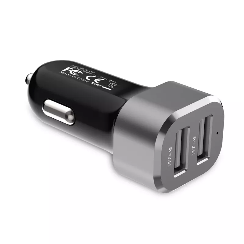 Auto lādētājs 2xUSB 2.4A alumīnijs