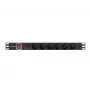Strāvas sadales bloks LANBERG PDU-06E-0200-BK — 6 x E tipa rozetes, 16 A, 2 m kabelis, 1U statne, 220–250 V