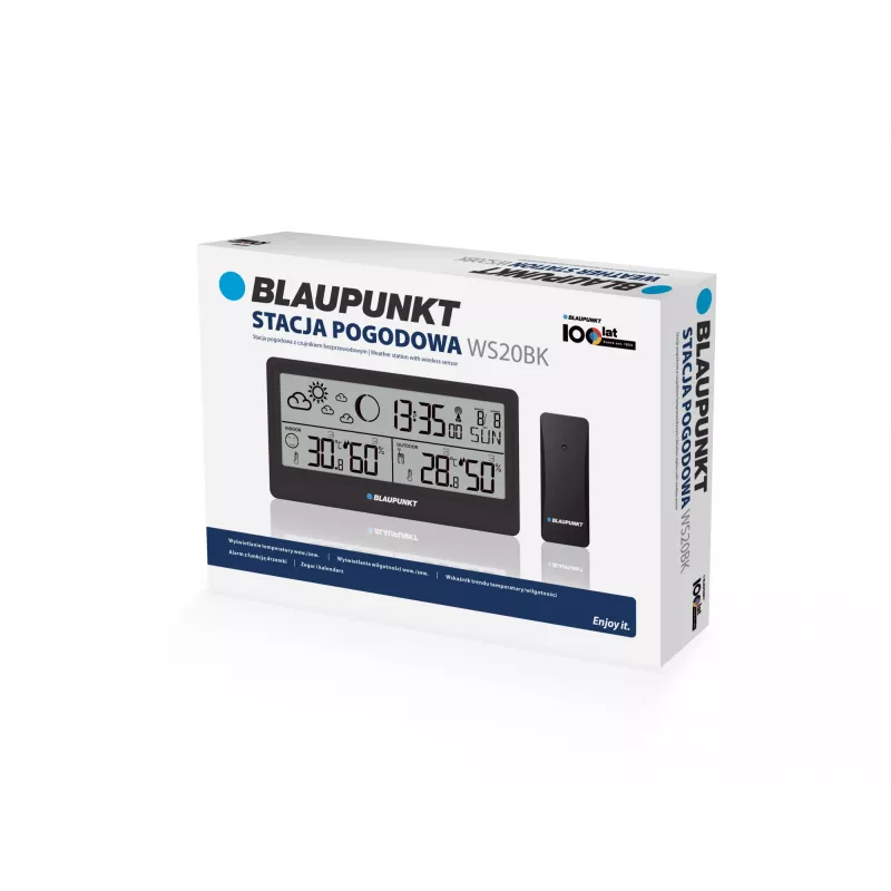 Laika stacija BLAUPUNKT WS20BK — iekštelpu/āra temperatūras un mitruma displejs, melna, 1 sensors, LCD, darbināma ar baterijām