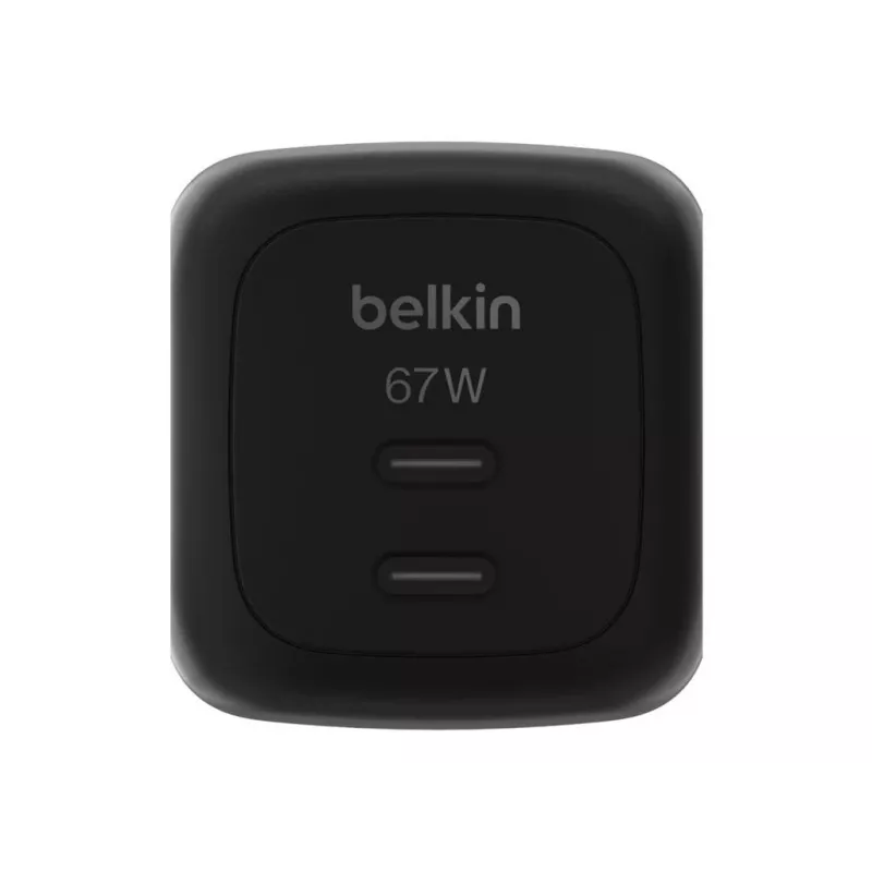 AC iekštelpu ātrais lādētājs Belkin WCH020kqBK, 2× USB-C, universāla savietojamība, strāvas aizsardzība, melns