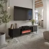 TV skapis Cama Meble Volare 200 x 39 x 49 cm, melns/san sebastian ar kamīnu