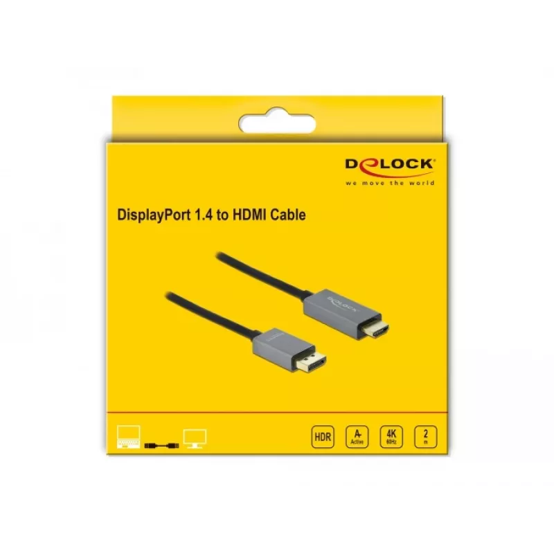 DisplayPort uz HDMI kabelis DeLOCK Active 1.4 4K 60Hz 2m