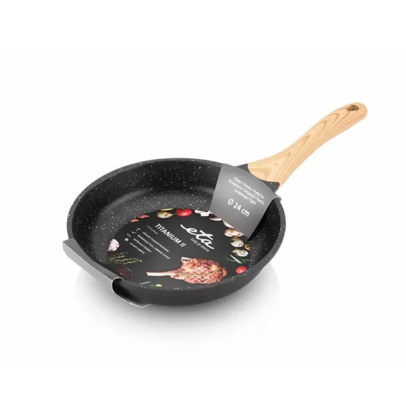 ETA | Panna | ETA792990000 TITANIUM II | Universāla | Diametrs 24 cm | Elektriskā, indukcijas, gāzes, stikla keramika | Piemērota indukcijas plītij | Fiksēts rokturis | Melna
