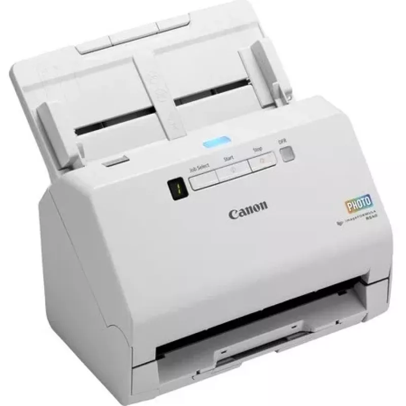 Canon imageFORMULA RS40 fotogrāfiju un dokumentu skeneris, 600 x 600 DPI, 40 lpp./min, 30 lpp./min, pelēktoņu, vienkrāsains, lokšņu padeves skeneris, balts