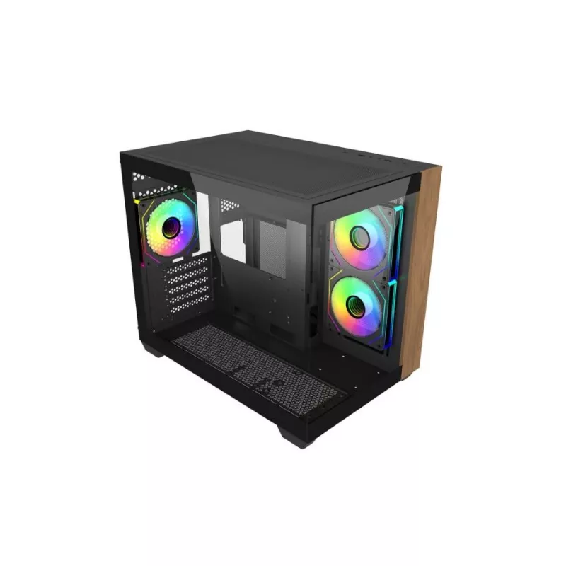 Datora korpuss Cooler Master Elite 481 Wood — divkameru mATX ar dabīga koka dizainu un diviem rūdīta stikla paneļiem
