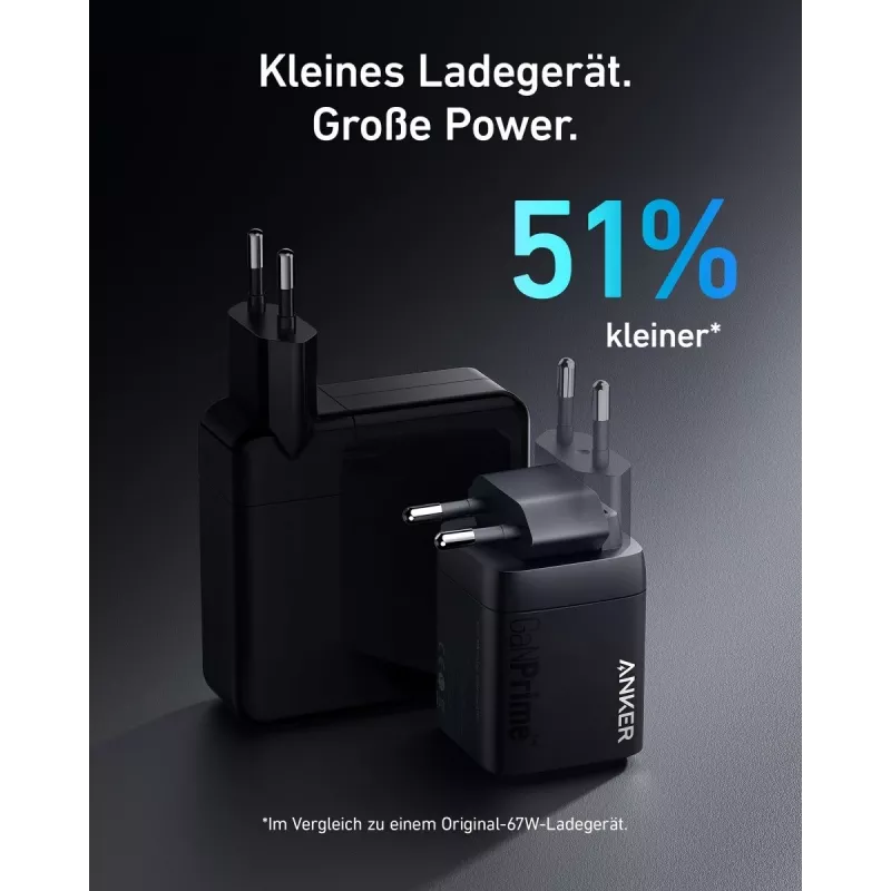 Iekštelpu USB ātrās uzlādes lādētājs Anker Prime A2669313 — 67 W, 1×USB-A, 2×USB-C, melns