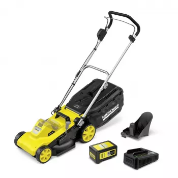 Kājāmgājēja zāliena pļāvējs Karcher LMO 3-18, akumulators 18 V, griešanas platums 340 mm, piemērots līdz 350 m², augstums 25–60 mm