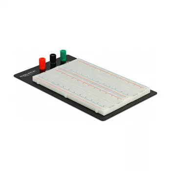 Breadboard DELOCK 18314 — lodēšanai nepiemērots prototipēšanas dēlis, metāls/plastmasa, 109×165×1 mm, melns/baltss