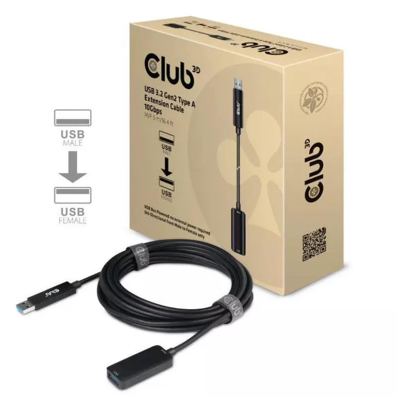 CLUB3D USB 3.2 Gen2 A tipa pagarinātāja vads 10 Gbps M/F 5 m/16,40 pēdas