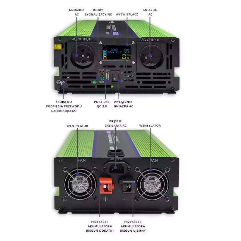 Qoltec Monolith strāvas adapteris Auto 5000 W zaļš