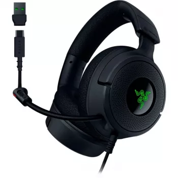 Razer Kraken V4 X - Vadu savienojamas PC spēļu austiņas (TriForce 40 mm draiveri, ievelkams kardioīds mikrofons, 7.1 telpiskā skaņa, Chroma RGB, PC, konsolei un tālrunim)