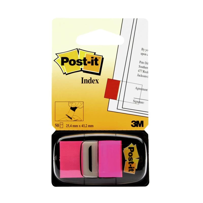 3M Post-it Index Rozā, šaurs, 50 līmlapiņas, izmēri 25,4 x 43,2 mm, vienreizējā dozatorā (I680-21)