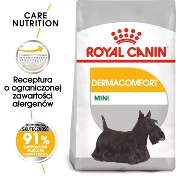 ROYAL CANIN Mini Dermacomfort - sausā barība pieaugušiem mazo šķirņu suņiem ar jutīgu, kairinājumam pakļautu ādu - 3 kg